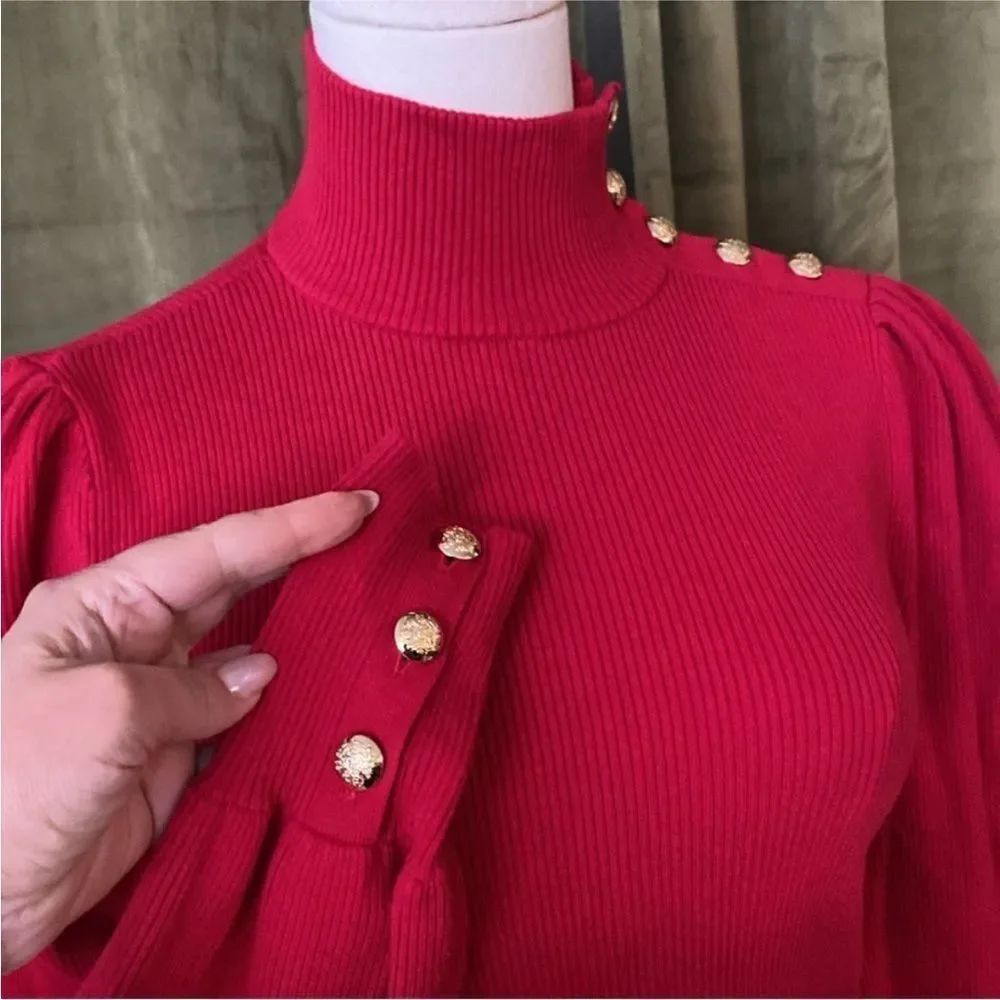 Ralph Lauren black label Red Turtleneck Sweater with Button Detail, S - Picture 9 of 14